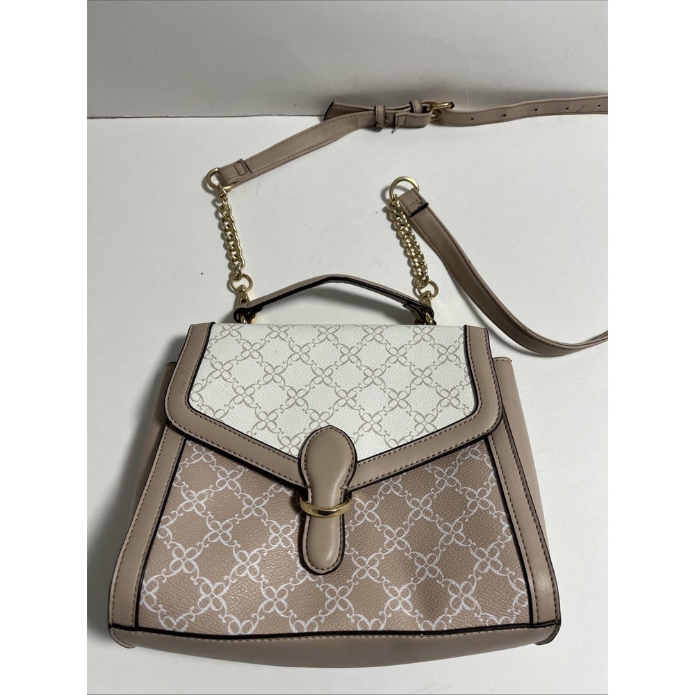 NINE WEST Paulson Top Handle Crossbody Shoulder Bag Saddle Tan White 9x9